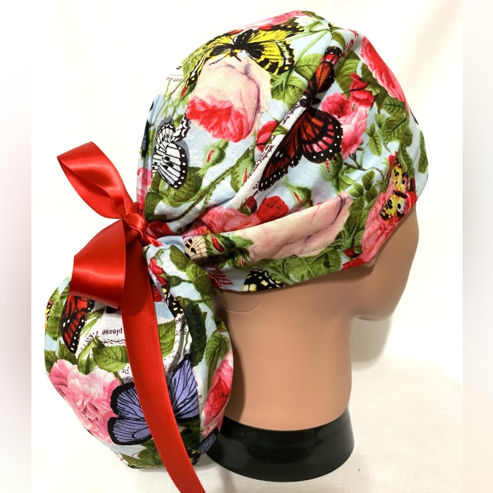 Butterfly Ponytail Scrub Cap, Scrub Cap for Women, Scrub Caps, Surgical Hats